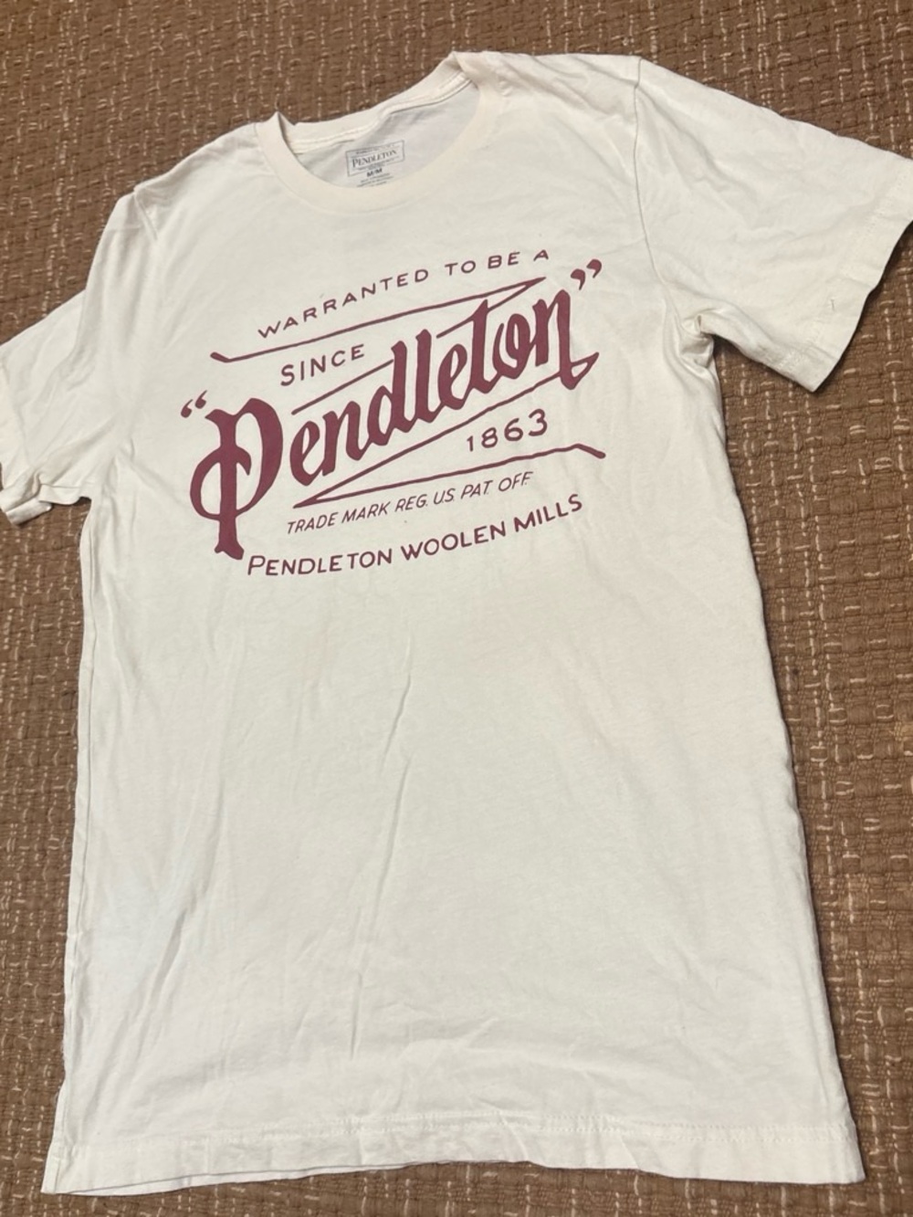 Pendleton White Tee with Maroon Logo Script